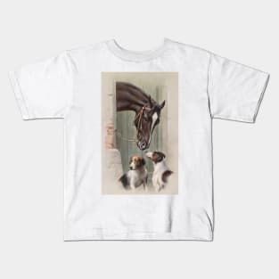 Visit to the Horse Stable by Carl Reichert Kids T-Shirt